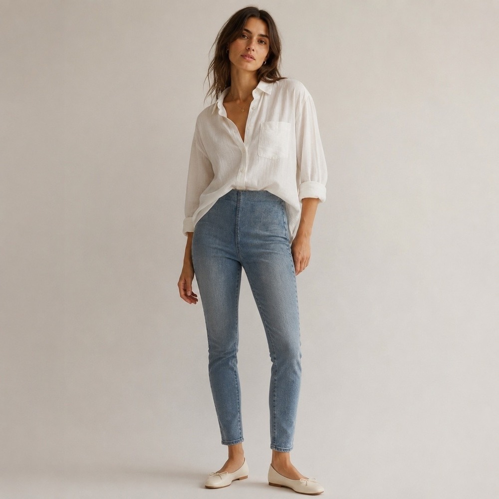 Rag & Bone Pull On Skinny Jeans High Rise Stretch Blue Denim Pearl Sz S